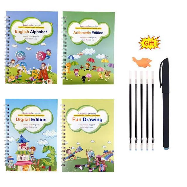 Magic Stylus Clean handwriting copybook set with pen and refills in four colour options.