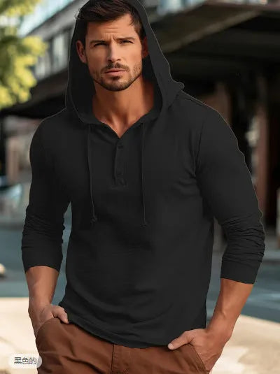 A cotton pullover hoodie for youth in dark blue, shown in a casual setting.
