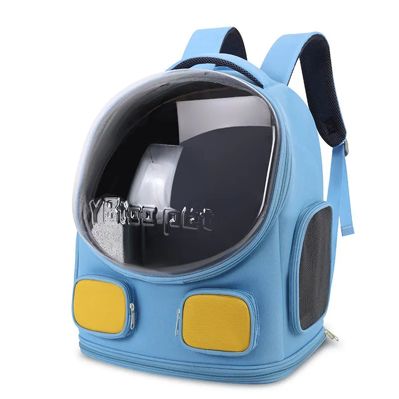 Outdoor portable cat backpack in Bright Blue, large capacity nylon carrier for cats up to 9kg