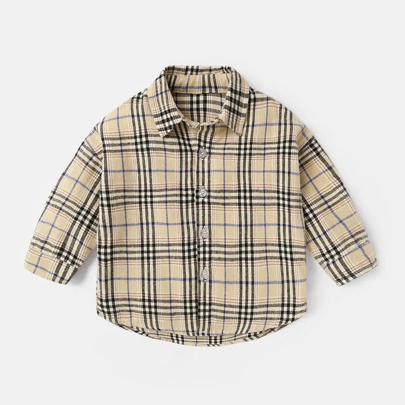 Boy's casual cotton lattice shirt in long sleeve design, available in multiple colours and sizes.