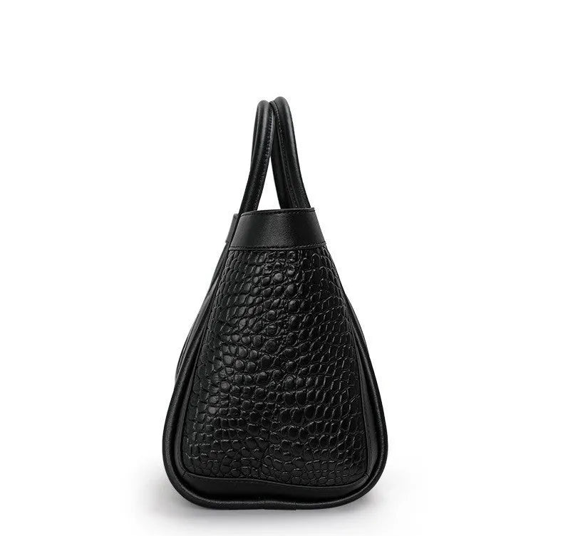 Genuine leather crossbody bag black first layer cowhide 40cm large capacity with single shoulder strap