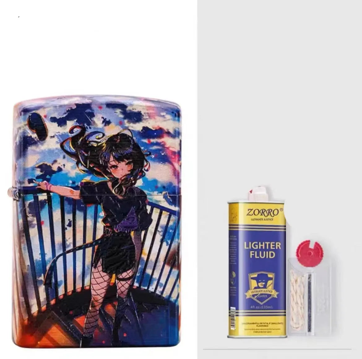 Windproof kerosene lighter with decorative copper case showing artistic design