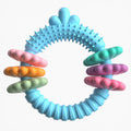 Blue TPR molar stick dog chew toy for small dogs on a white background.
