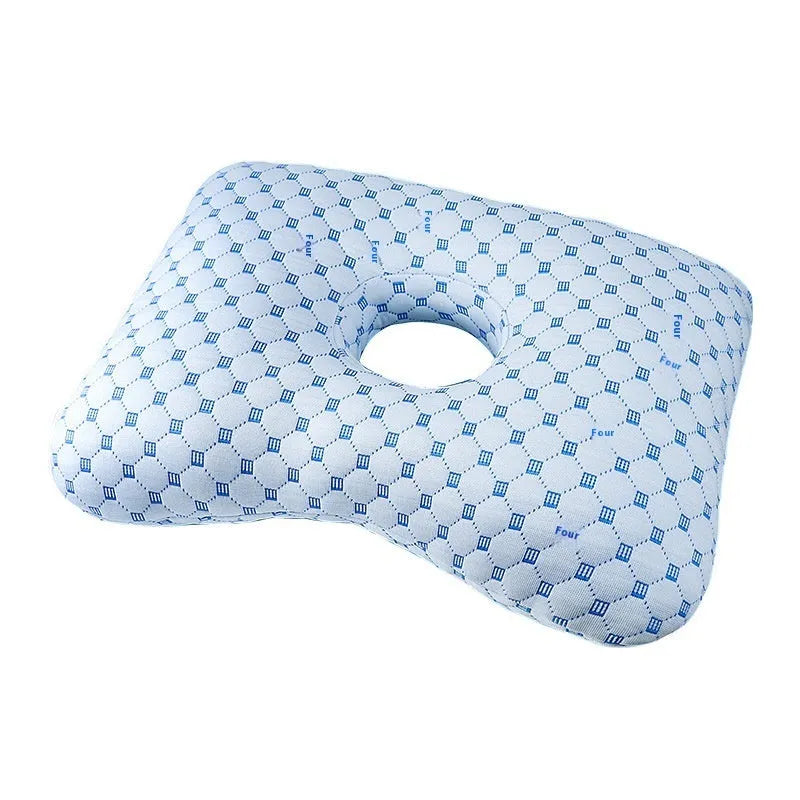 Single hole beauty salon ear pillow for adults in New Chinese style, shown in plaid grey colour, dimensions 39x28x6 cm.