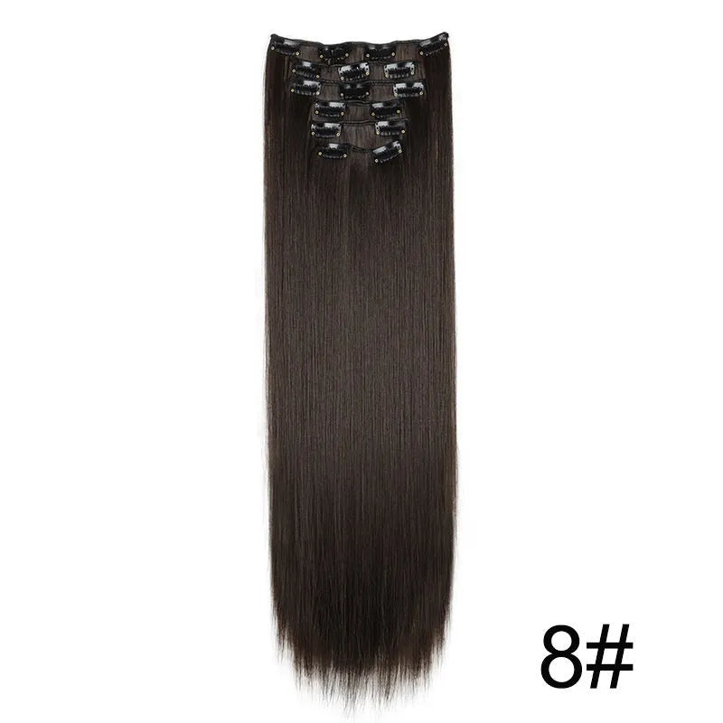 6-piece long straight synthetic wig extensions in 60cm length with multiple colour options