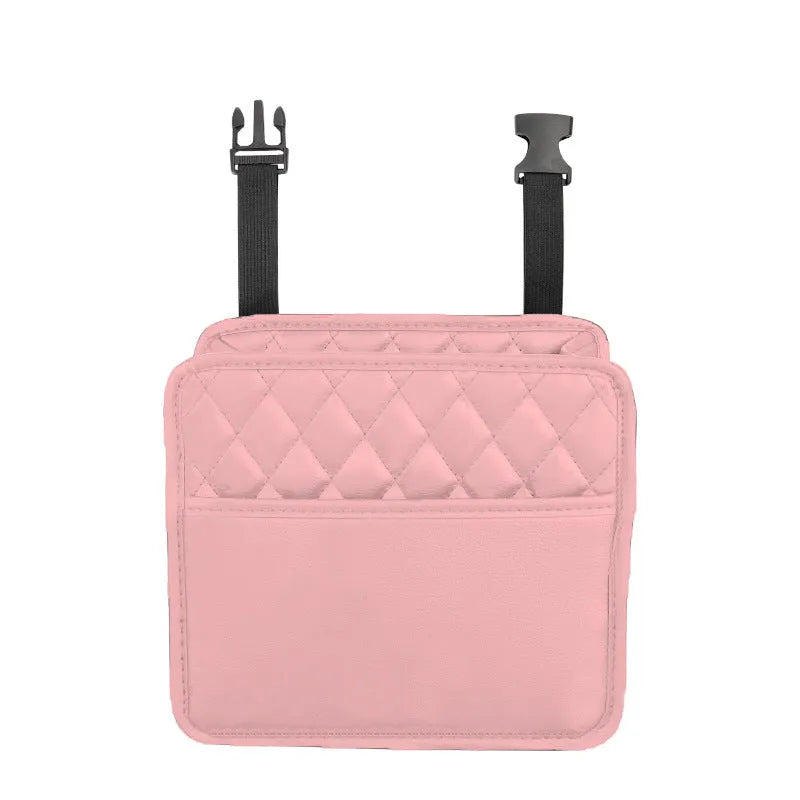 Black leather hanging storage bag for car interior organisation
