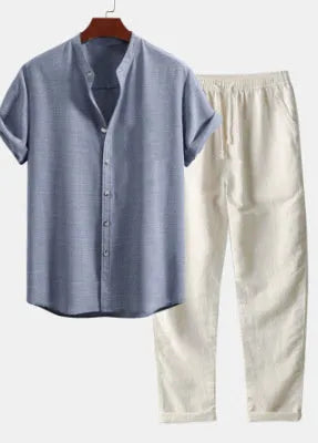 Men's floral print polyester shirt with matching pants in slim fit cardigan style