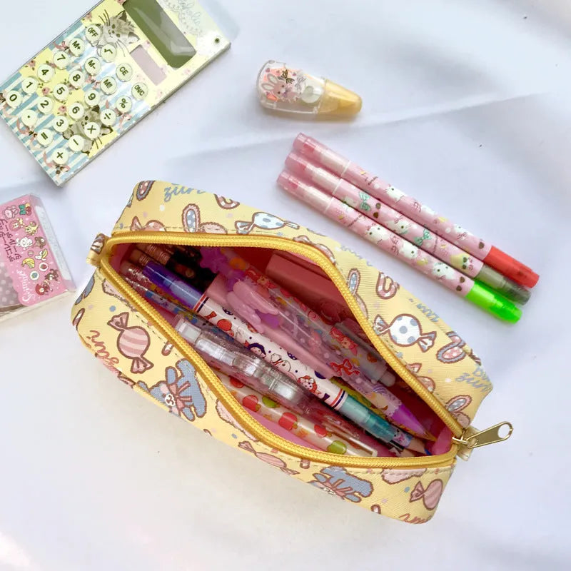 Printed PVC cylindrical pencil case in Japanese cute cartoon style, 19x6.3x7cm, soft material