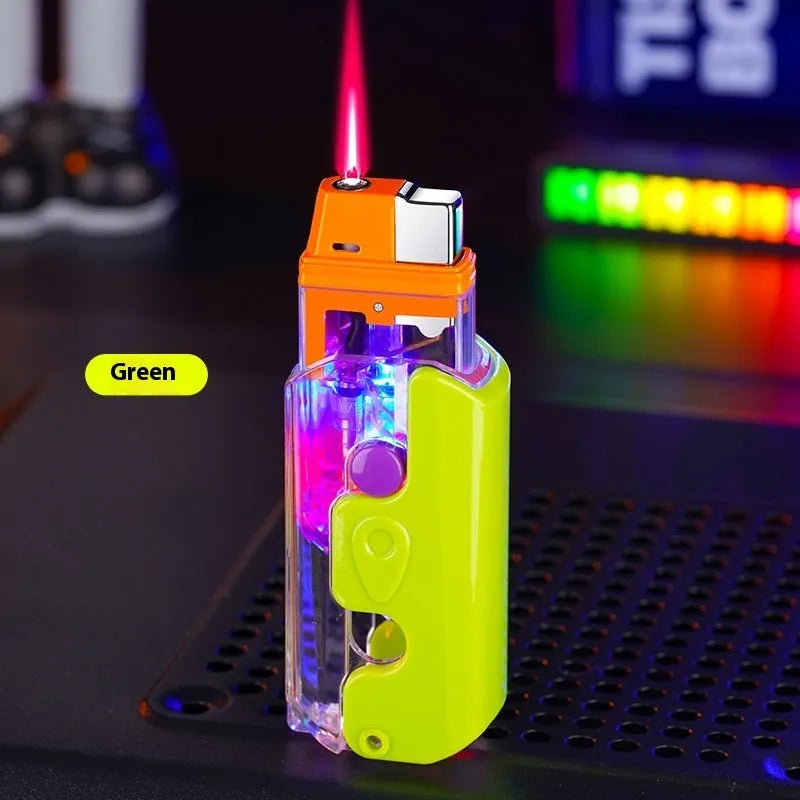 Orange, purple, and green plastic radish-shaped wind-resistant lighters on a white background.