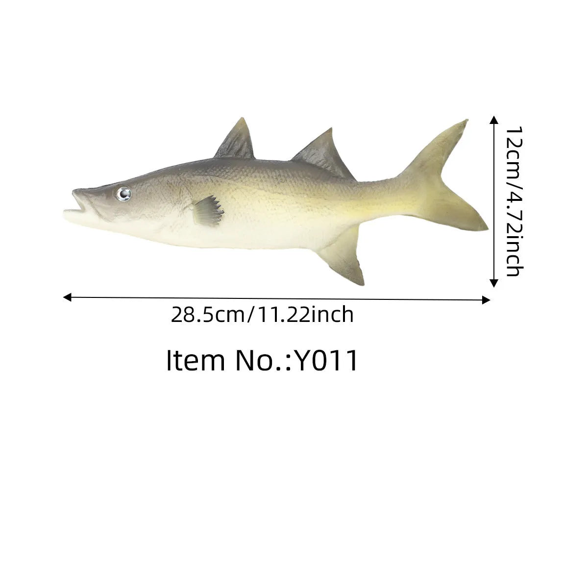 Set of three PU simulated fish model ornaments: yellow-fin tuna, flower fish, and yellow croaker.