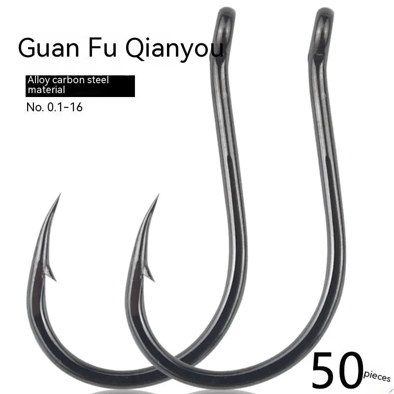 Alloy carbon steel fishing hooks with hole ring barbed crooked mouth design for rock and sea fishing