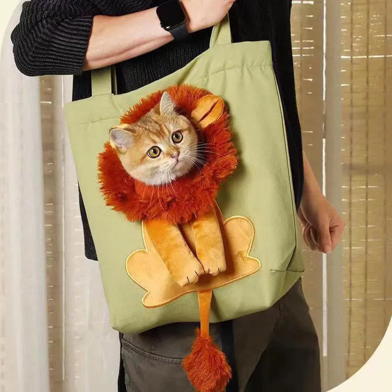 Canvas pet carrier backpack with cartoon design for shoulder carrying of cats and small dogs
