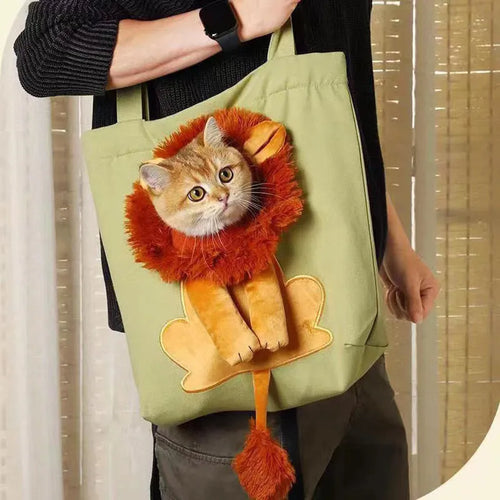 Canvas pet carrier backpack with cartoon design for shoulder carrying of cats and small dogs
