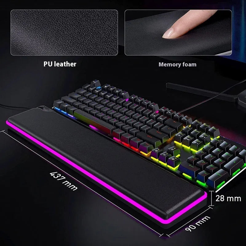 Black cowhide keyboard wrist rest with non-slip base and waterproof coating on desk