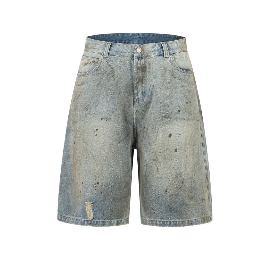 Blue cropped denim middle pants with straight leg and zip fly