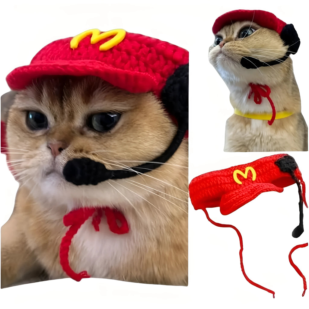 Handmade knitted cotton sweater and chef hat for small to medium pet birthday outfits