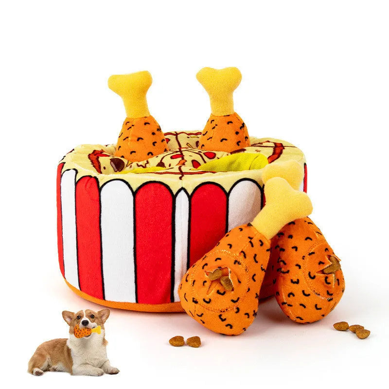 Plush simulation chicken leg dog toy with interactive sound and food leakage puzzle in Tibetan Chicken Leg Warmer colour