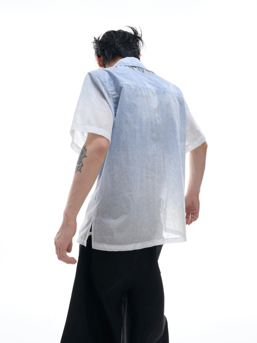 Blue loose fit men's summer shirt with half sleeves on hanger