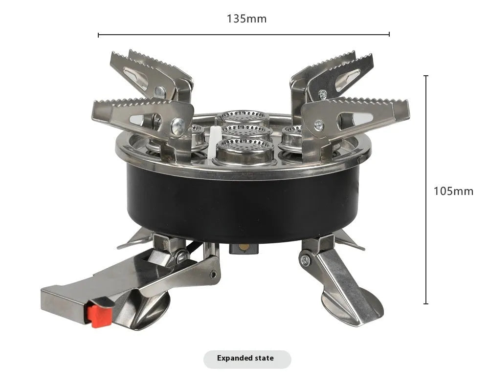 Silver foldable stainless steel portable camping split stove with a long gas hose