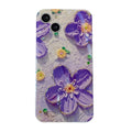 Purple and yellow mobile phone cases with oil painting flower design and diamond drop glue decoration