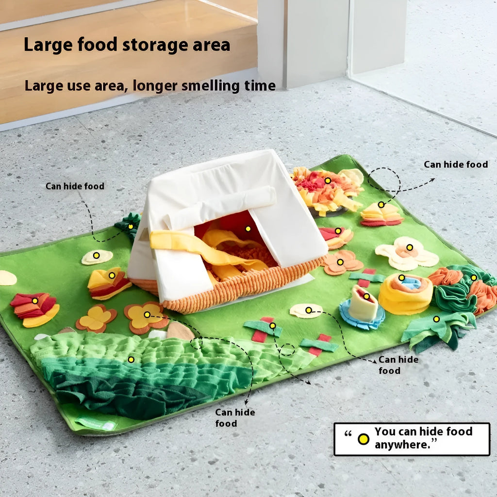 Plastic fabric dog sniffing mat pet toy for treat hiding and mental stimulation