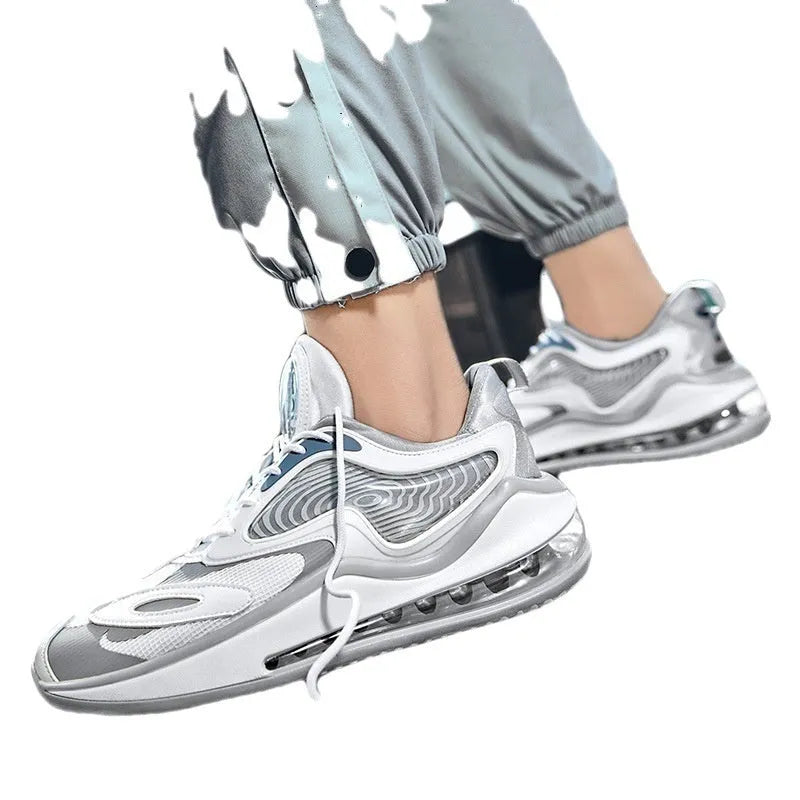 Men's Space Black casual shoes with air cushion design and rubber sole, shown from the side.