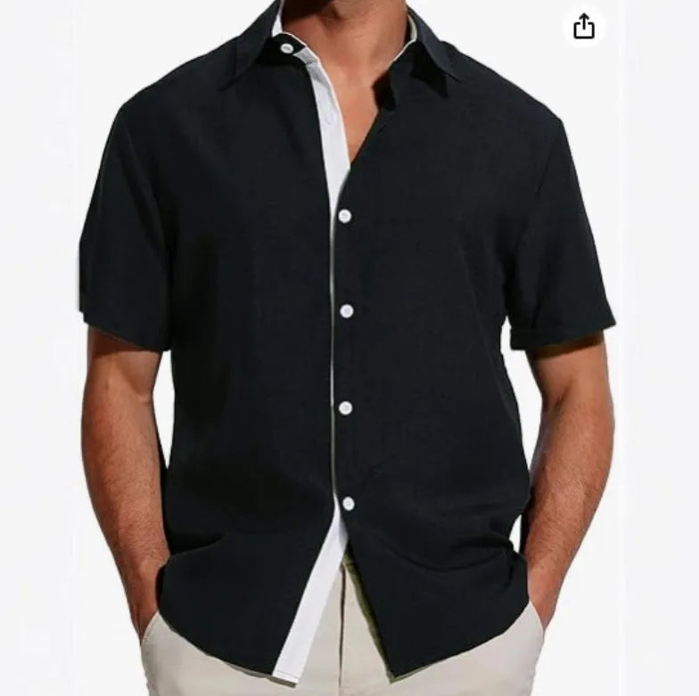 Men's floral print short-sleeved shirt in lightweight polyester fabric available in multiple colours