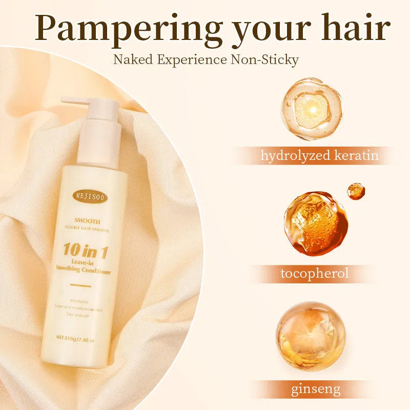 Wash-free soft 10-in-1 hair conditioner bottle, 210g, for moisturising and nourishing hair.