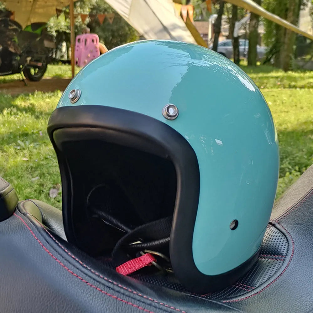 Retro style motorcycle half helmet in FRP construction for adult electric bike commuting