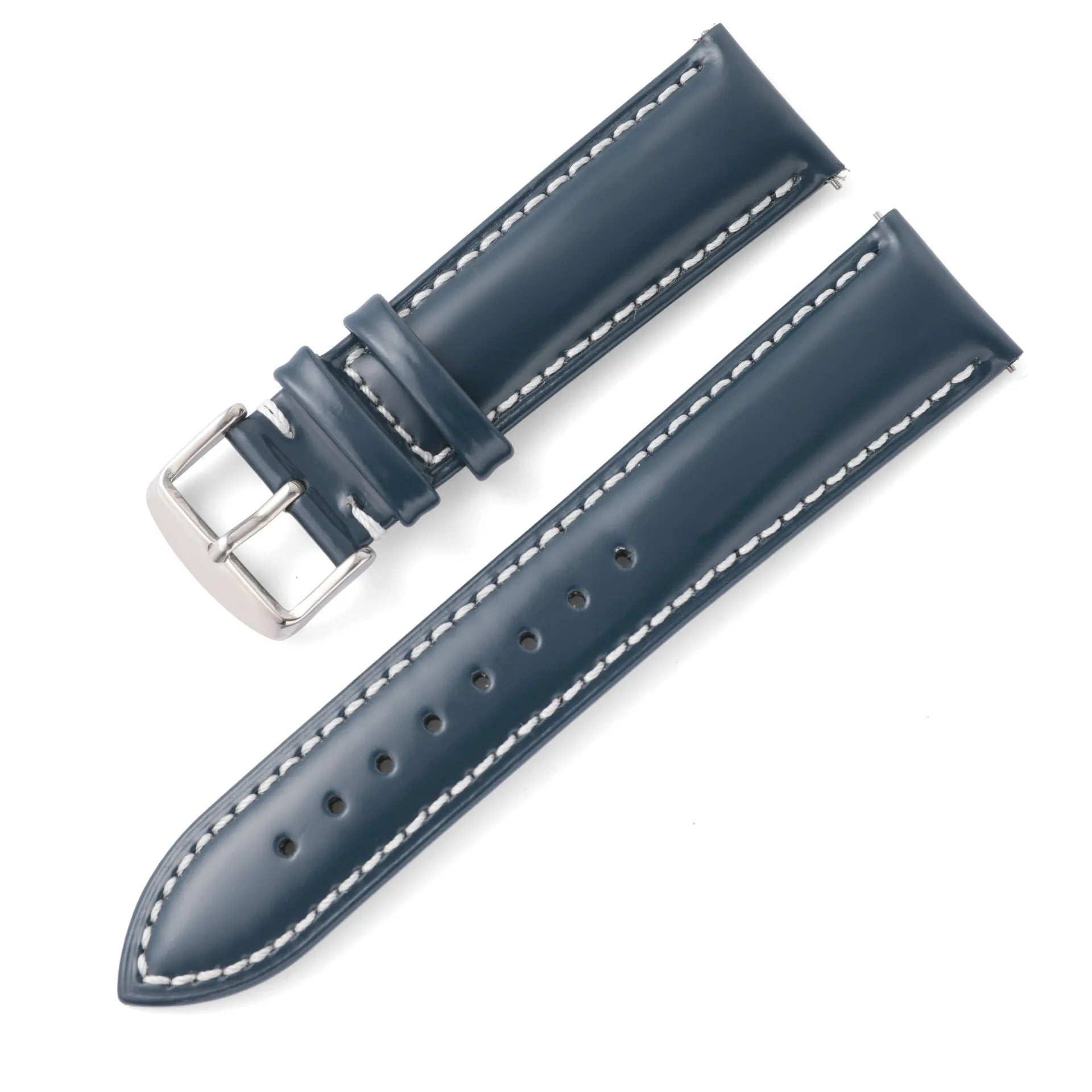 Quick release cowhide leather watch strap in multiple colours and widths with polished buckle