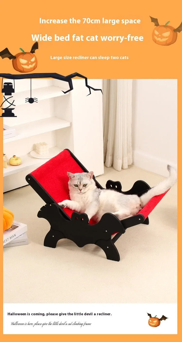 Black and red wooden cat recliner bed with cage enclosure, Halloween theme, MW-054 specification
