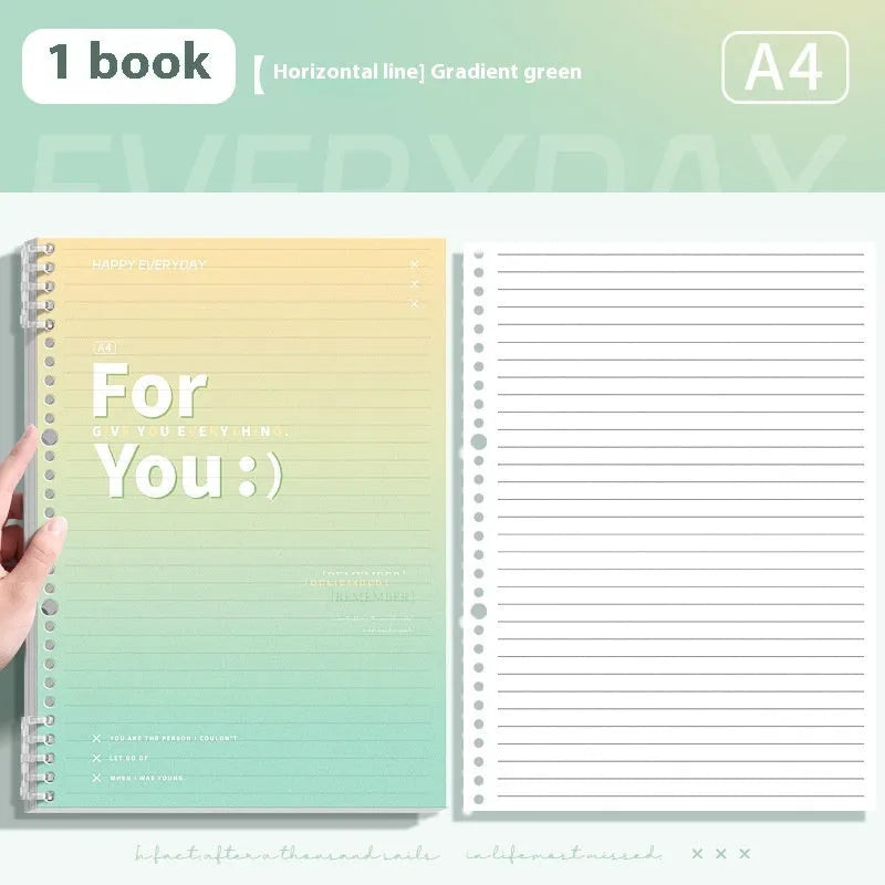 Gradient coloured removable coil notebook with PP cover in green, blue, pink, or purple options