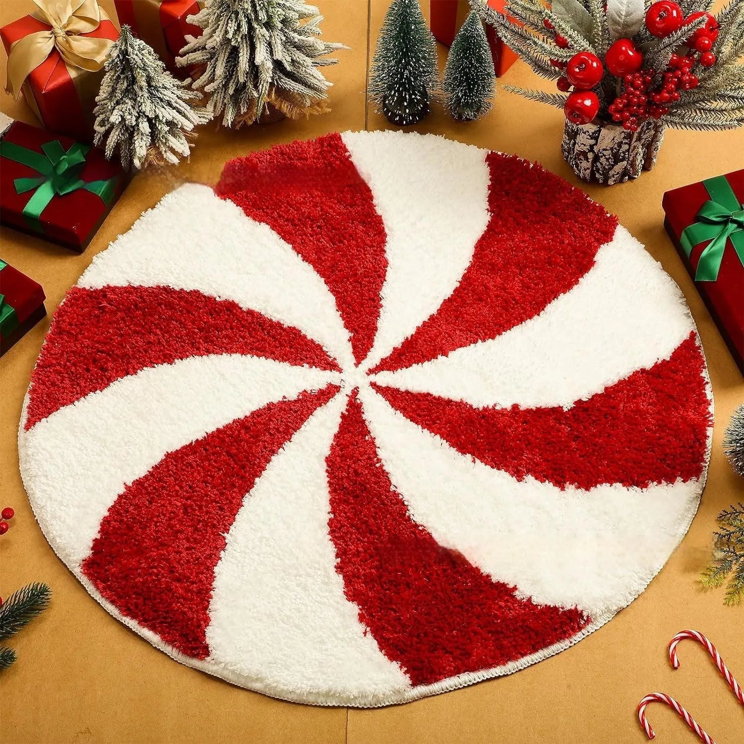 Christmas-themed polyester carpet with printed festive design in square format