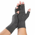 Grey half-finger compression gloves with anti-slip grip made from trueran spandex material