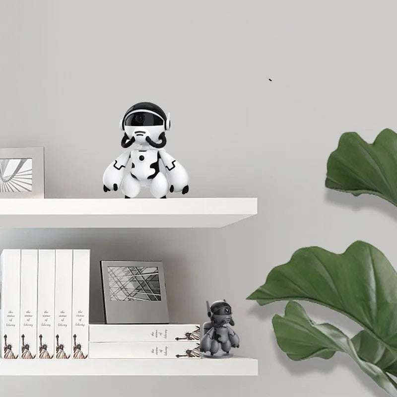 White battery-powered household security camera on a detachable base with anti-slip pads