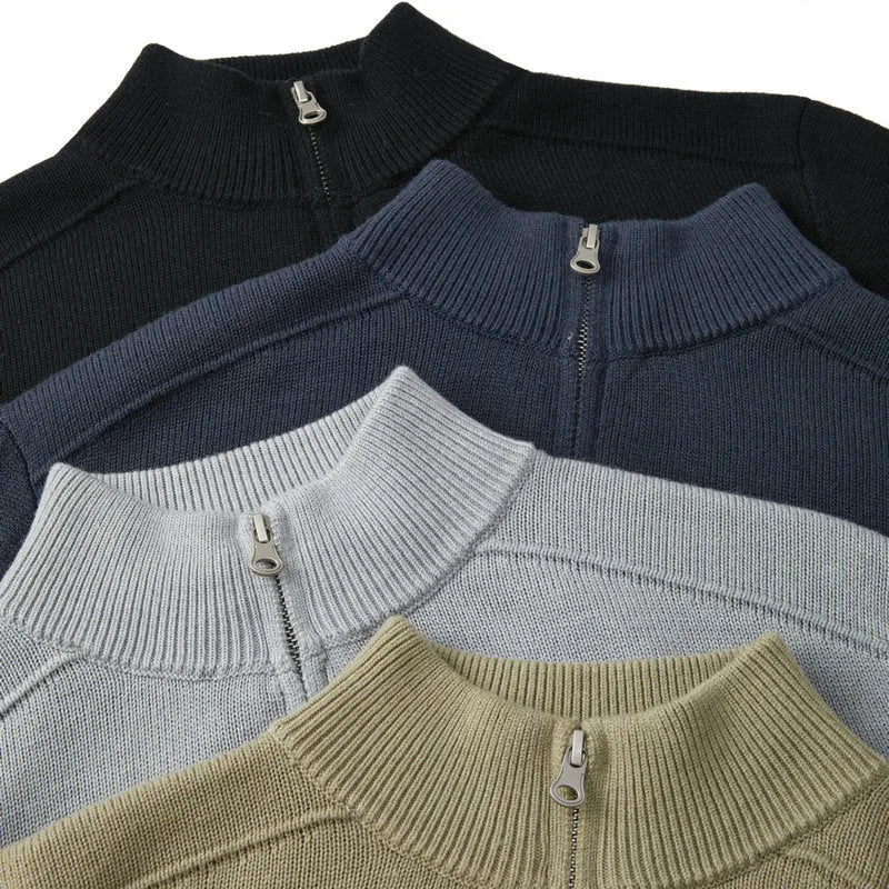 Men's slim-fit casual sweater in thickened wool, shown in a stone sand colour.