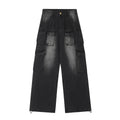 Men's loose fit distressed denim jeans with multiple pockets in street hipster style