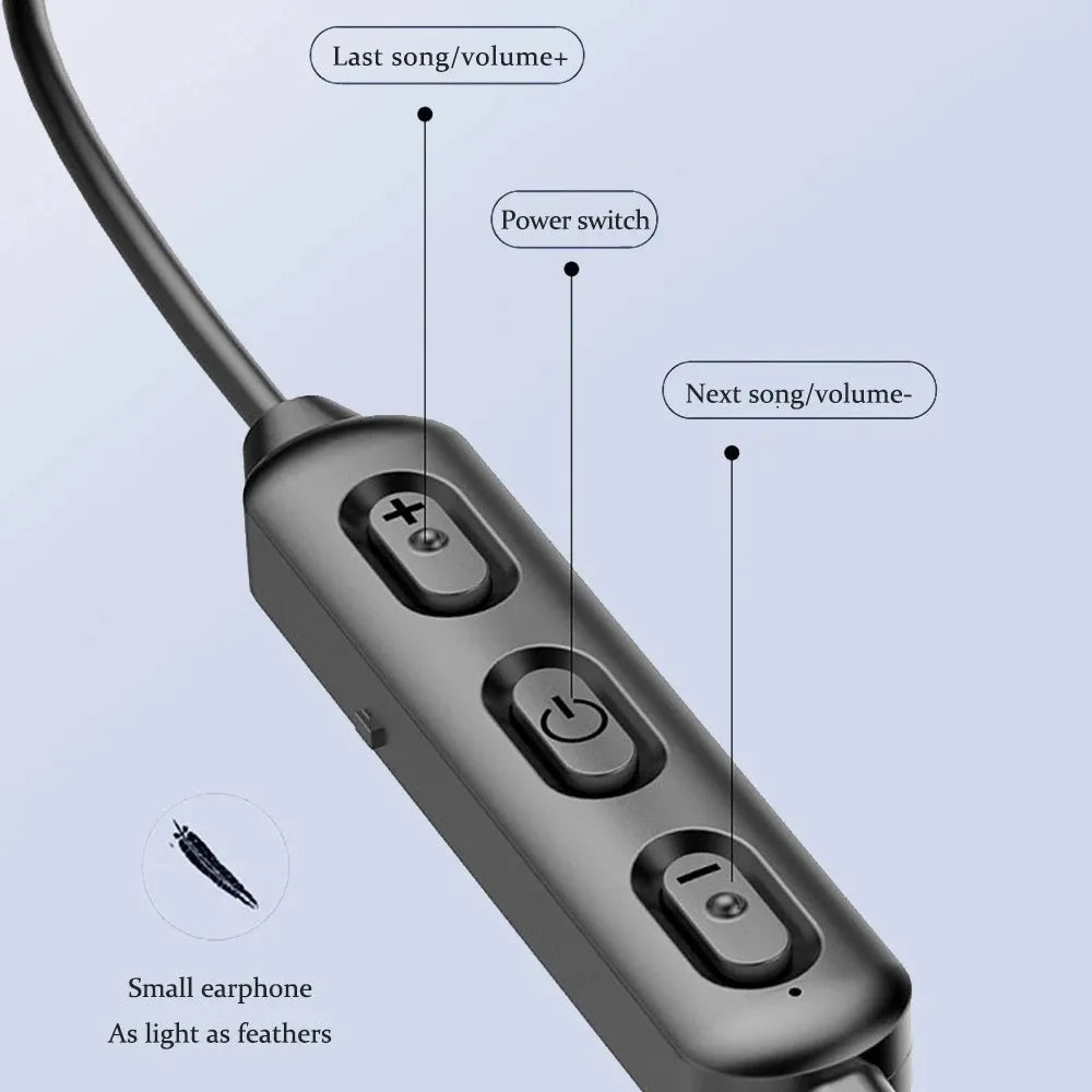 Black neck-mounted wireless sports earphones with Bluetooth connectivity for stereo audio