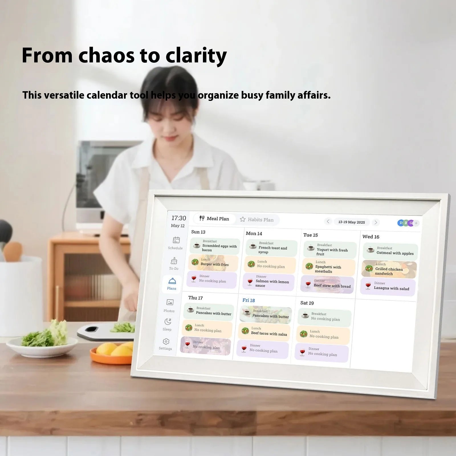 White 15.6 inch smart digital photo frame with Wi-Fi connectivity and mobile app control