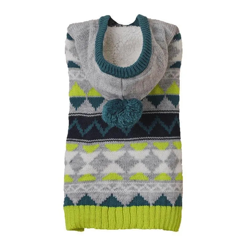 Green diamond pattern knitted dog sweater showing classic design on pet mannequin
