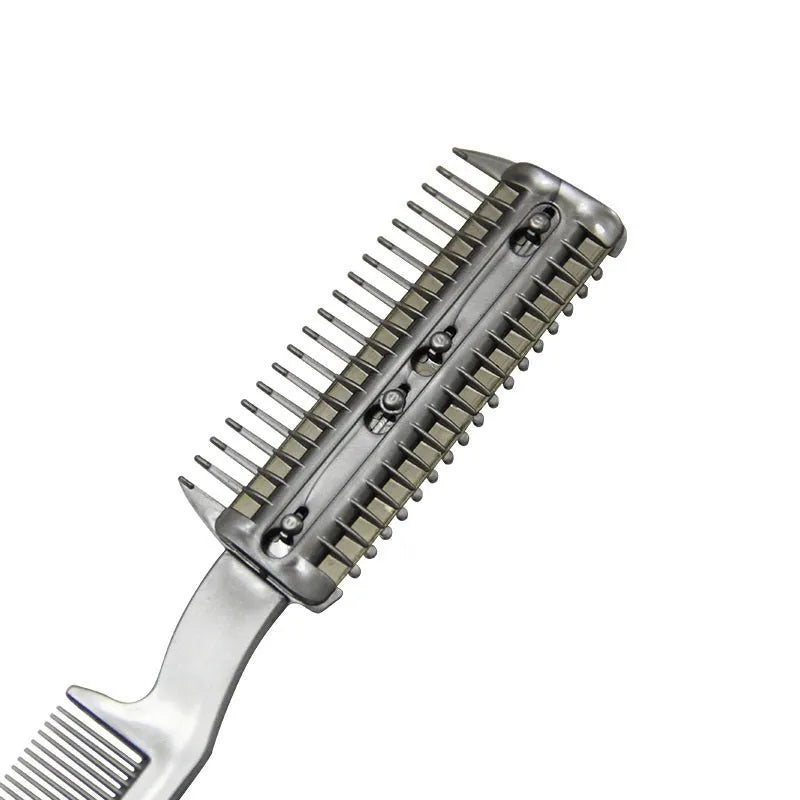 Plastic pet grooming comb for dogs with free replacement blade in blister packaging