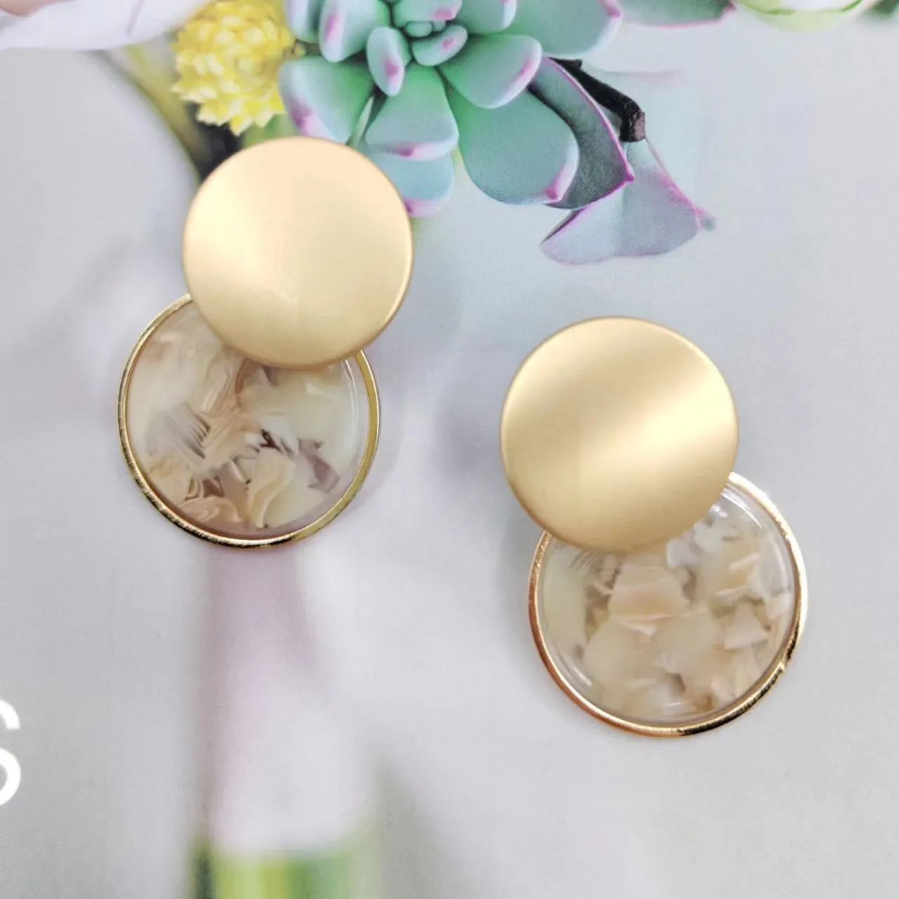 Round matte resin earrings with hypoallergenic dangle design in retro style