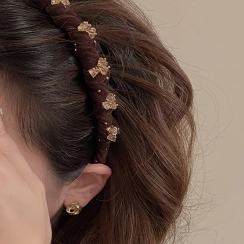 French velvet crystal wave hair pressing non-slip hair bundle accessory in velvet texture with crystal details