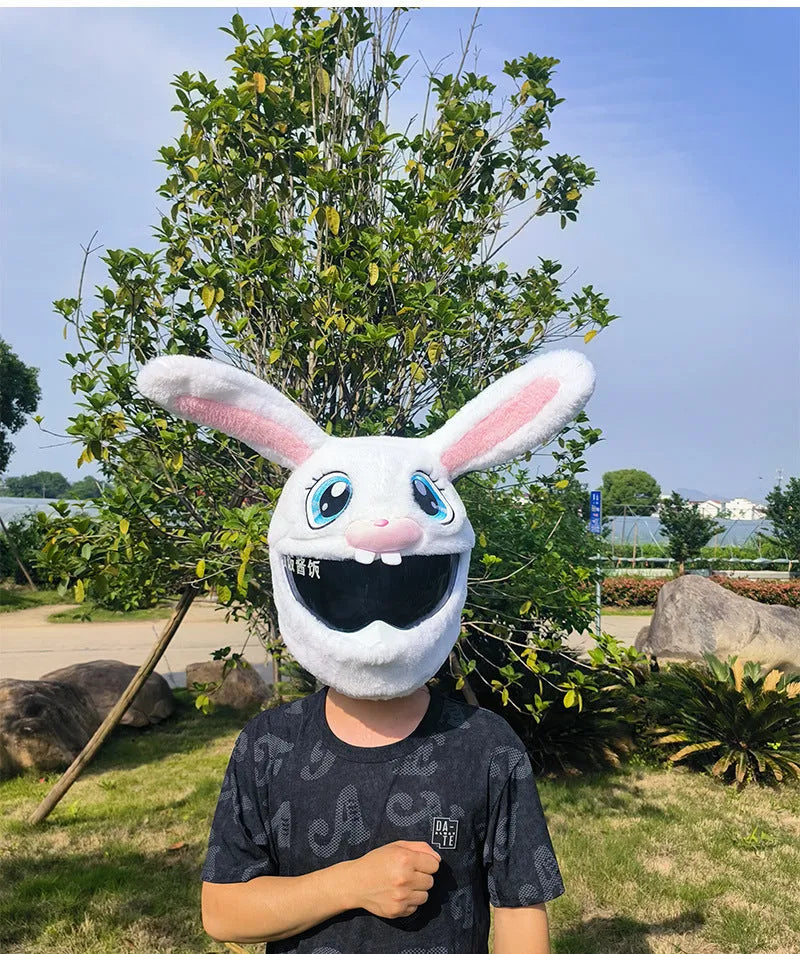 White rabbit head decorative cover for electric motorcycle helmet with PP cotton exterior