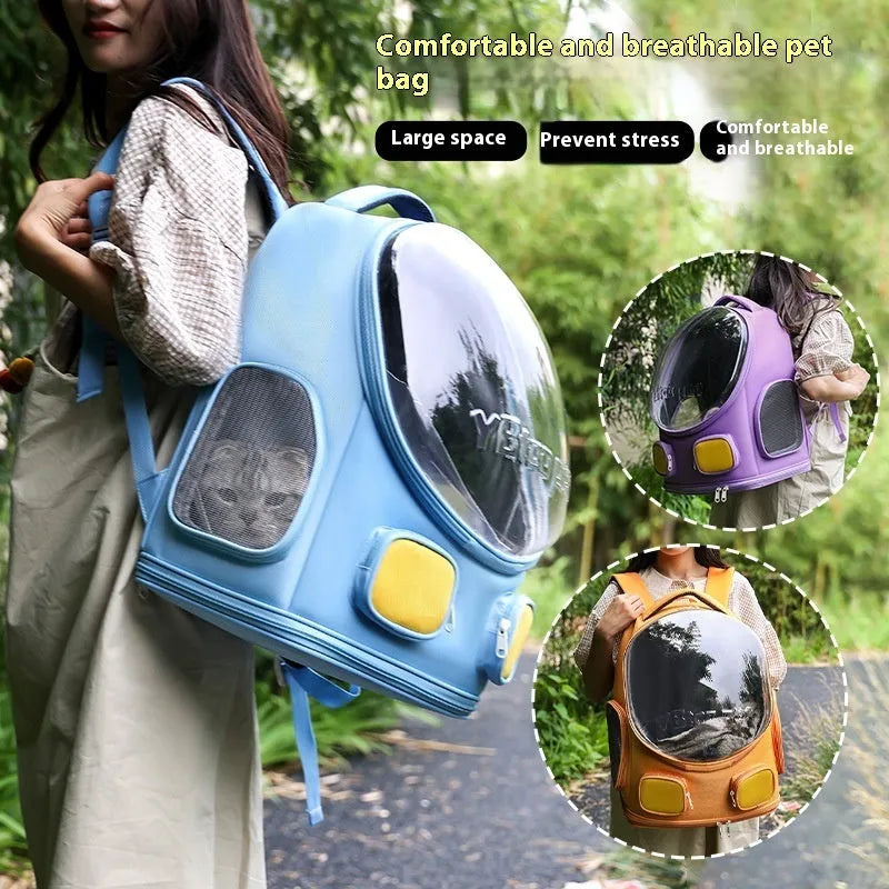 Outdoor portable cat backpack in Bright Blue, large capacity nylon carrier for cats up to 9kg