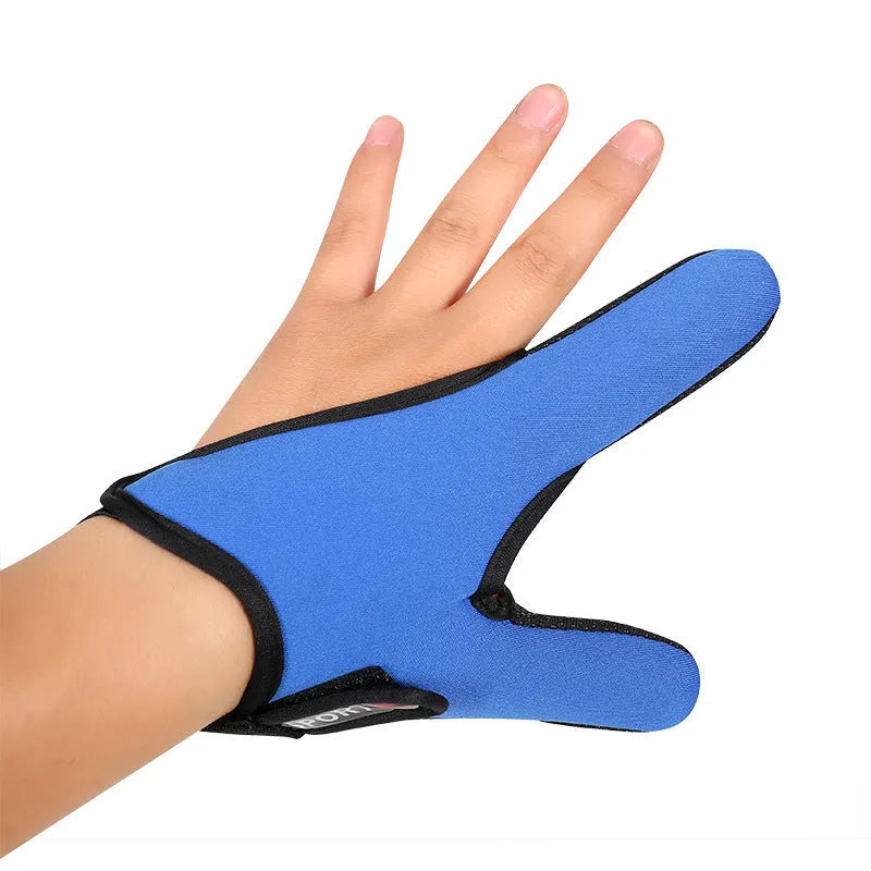 A single two-finger fishing glove with a dark microfiber palm and a camouflage diving cloth back.