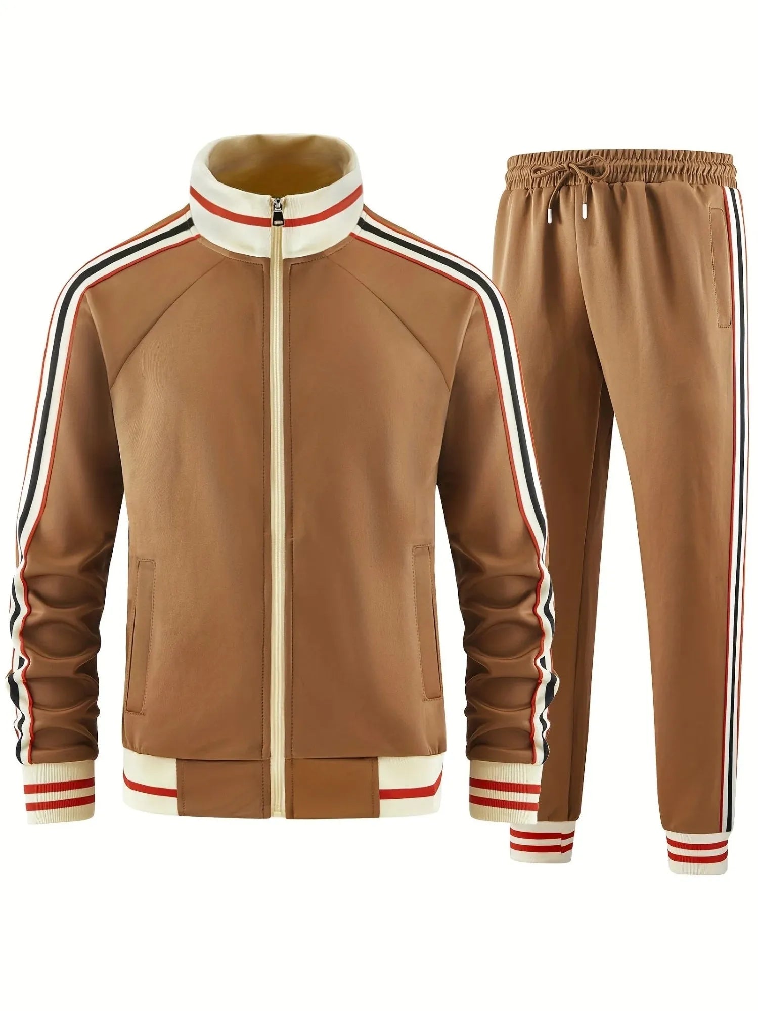 Turtleneck zipper cardigan trousers suit in polyester fabric streetwear style