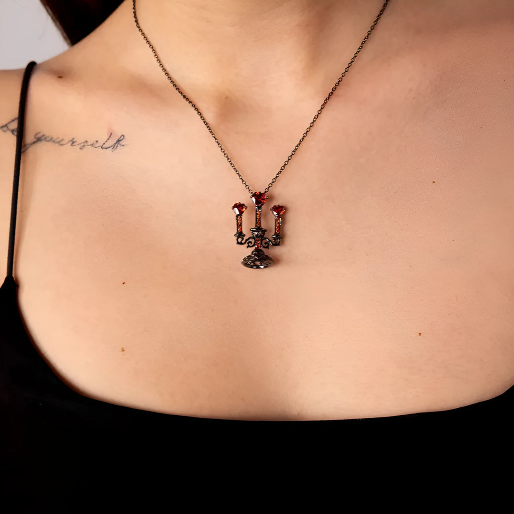 Gothic retro hollow candlestick clavicle chain necklace with cross chain design