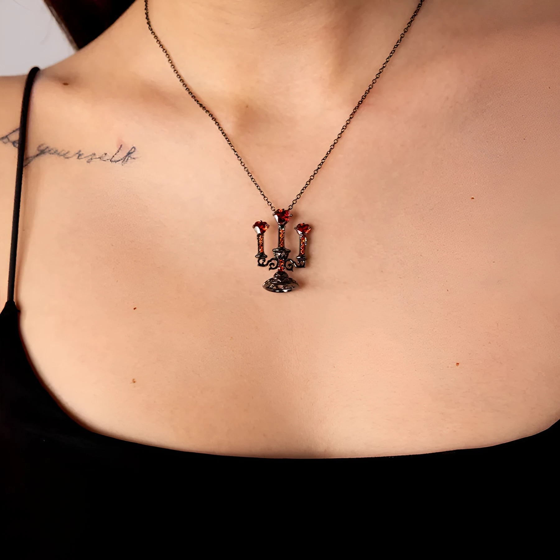 Gothic retro hollow candlestick clavicle chain necklace with cross chain design