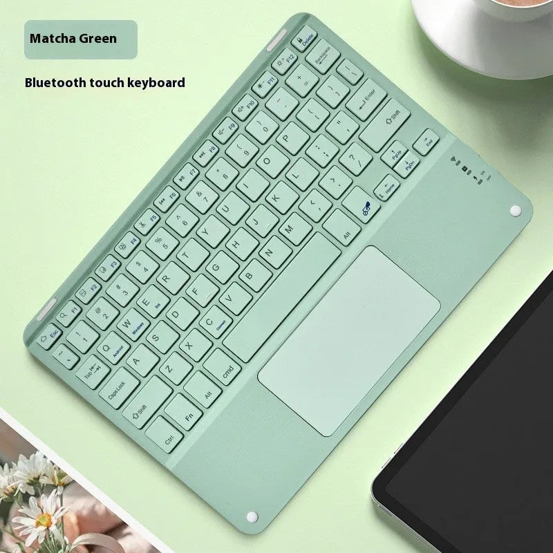Square Hat Touch Bluetooth wireless keyboard showing multiple colour finish options on a desk